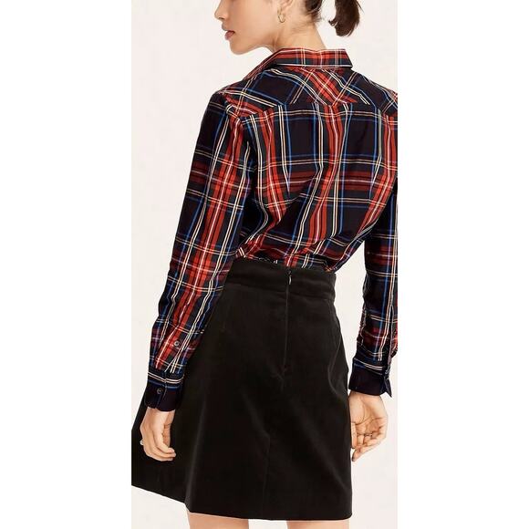 J. Crew Slim Fit Stretch Cotton Poplin Shirt In Stewart Tartan Plaid Button Down - Picture 5 of 10